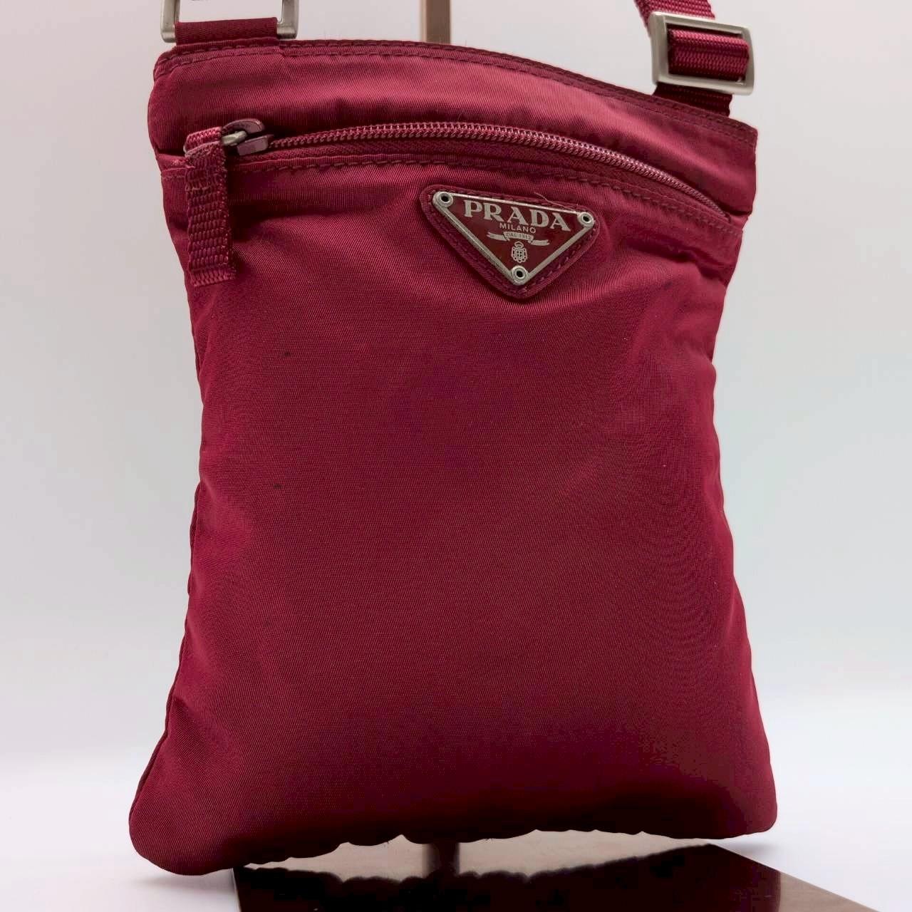 

PRADA Tessuto Nylon Shoulder Crossbody Bag Sacoche B7792 Red Cherry Women s Triangle Logo Plate