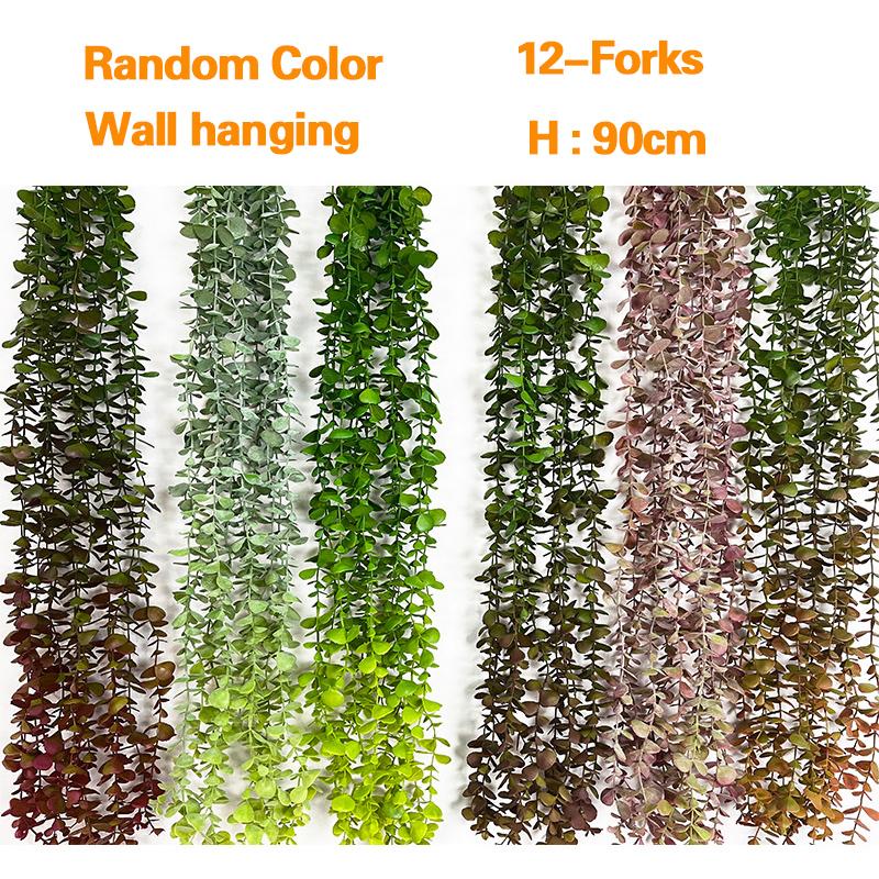 

90см 12 веток Искусственная эвкалиптовая лоза Настенное подвесное Искусственное растение Градиентные пластиковые листья Сад Дом Окно Балкон Декорация
