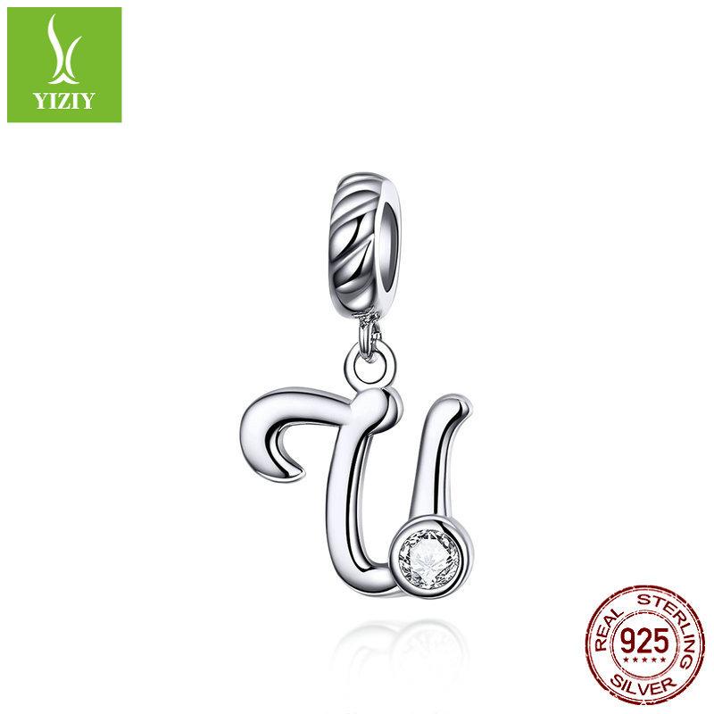 26 Letter Charm 925 Sterling Silver Pendant Korean Fashion Beaded Bracelet Silver Jewelry Accessories