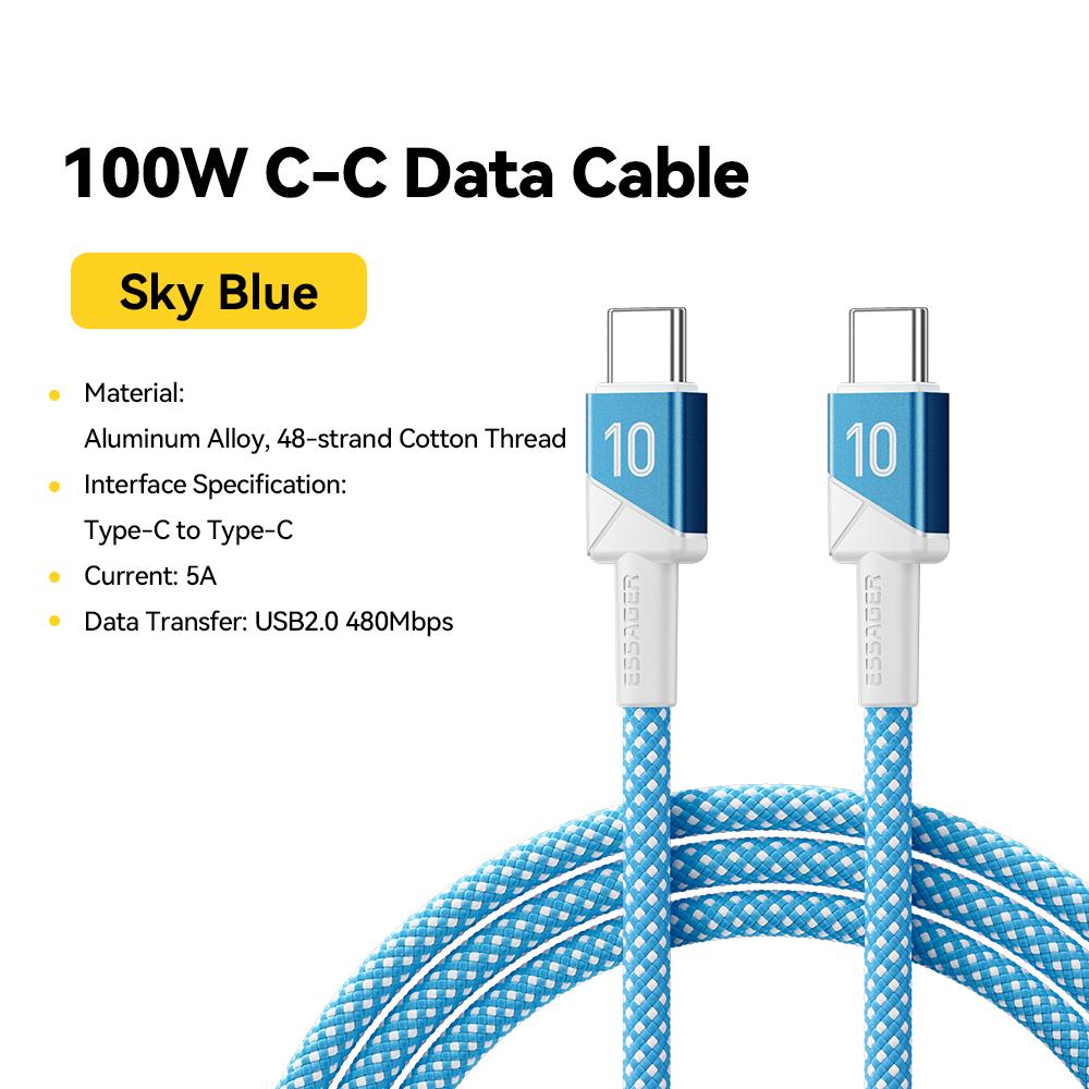 

Essager 100W Type C To Type C Cable For iPhone 17 16 15 5A PD Fast Charging Charger Cord For Macbook Xiaomi Samsung USB C Cable 1m небесно-голубой