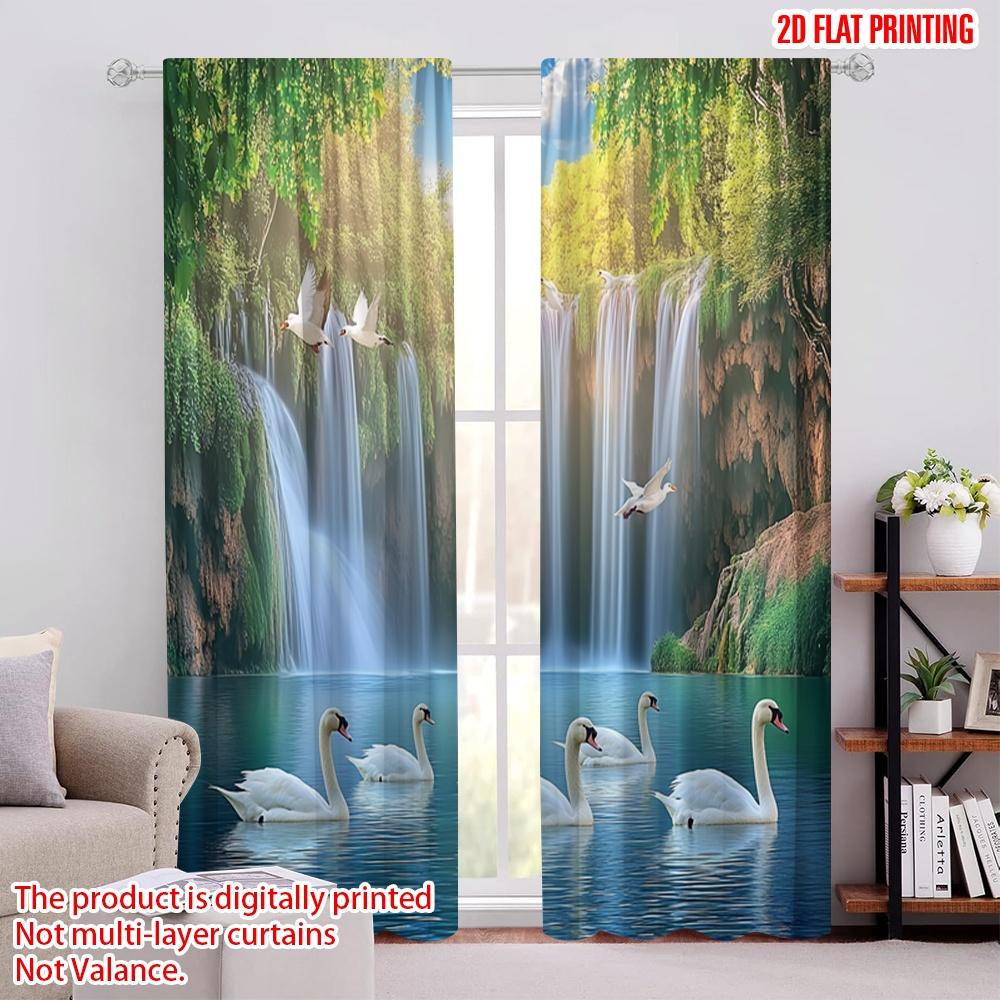 

2Pcs 2D Flat PrintingBlackout Curtains Autumn Nature Scenery Theme Fall Forest Tree River Landscape Privacy Drapes Decor For 100*130 Grommet Top 1pcs
