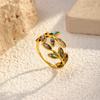European and American ins style fashion inlaid shell leaf ring women's personality high sense temperament titanium steel gold-plated open ring