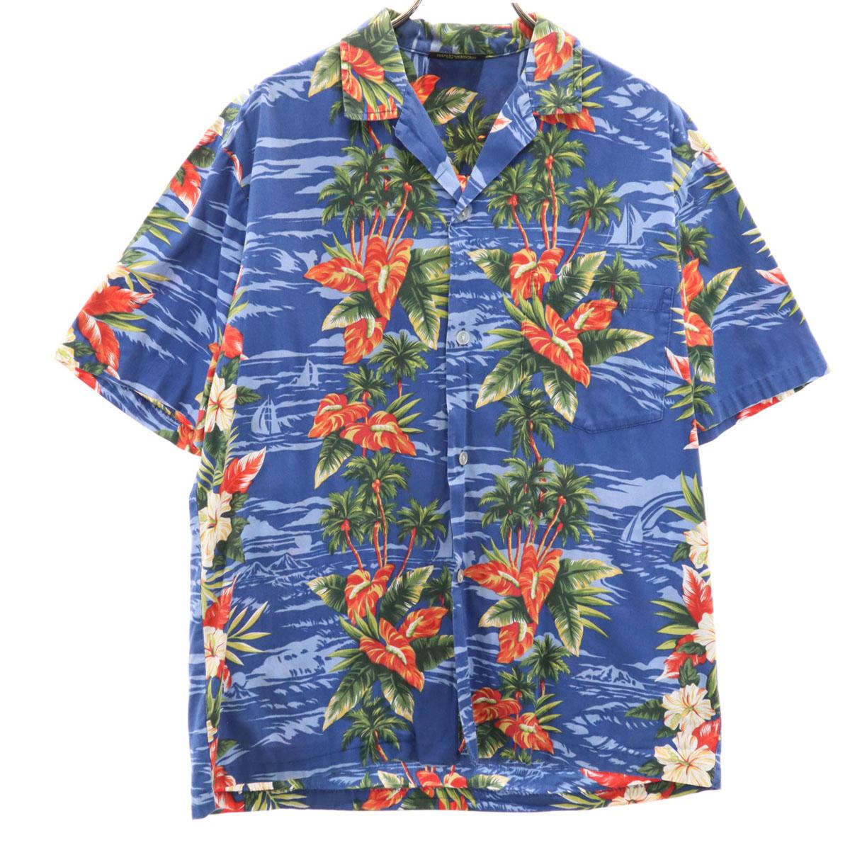 

Royal Creations Сделано на Гавайях Узор с каймой Цветочный узор Рубашка Алоха с коротким рукавом Мужская Б/у