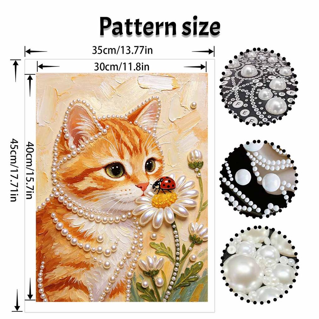Frameless Pearl Painting Kit Cute Cat Pattern DIY 3D Bead Art Canvas Relaxing Handmade Craft for Adults Home Decor