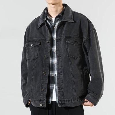 Μαύρο τζιν μπουφάν Ανδρικό Loose Casual Plus Fat Plus Size Fat Looking Thin Trend Basic Ευέλικτο τζάκετ Άνοιξη