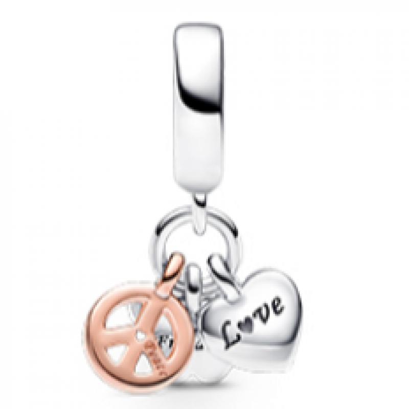 Pandora Two Tone Rainbow Heart  Butterfly   Peace Triple Dangle 782572c01