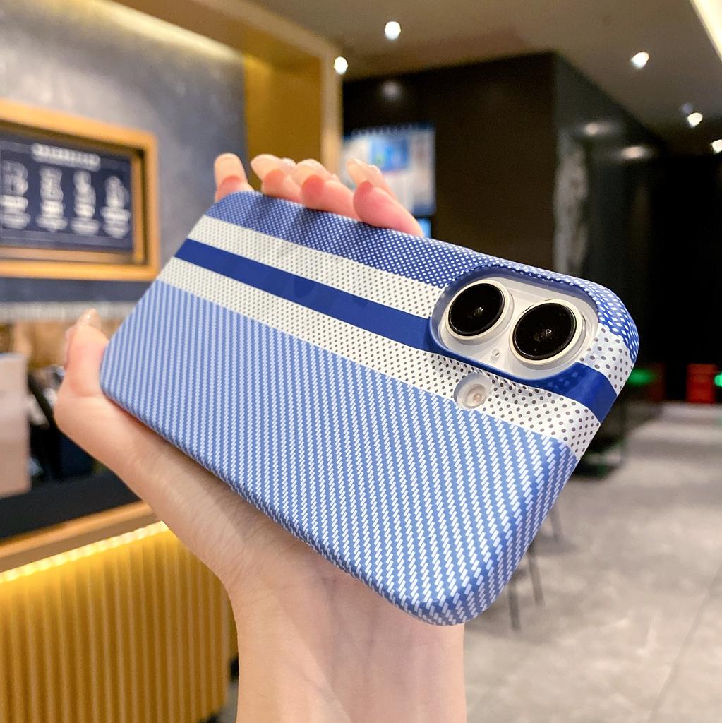 Carbon Fiber Kevlar Pattern PC Case For iPhone 17 Air 16 15 14 Plus 13 12 11 Pro Max Shockproof Splice Retro Lines Cover