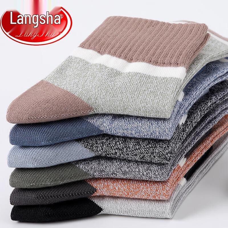 LANGSHA Men's 100% Cotton Mid-Calf Socks - 6 Pairs