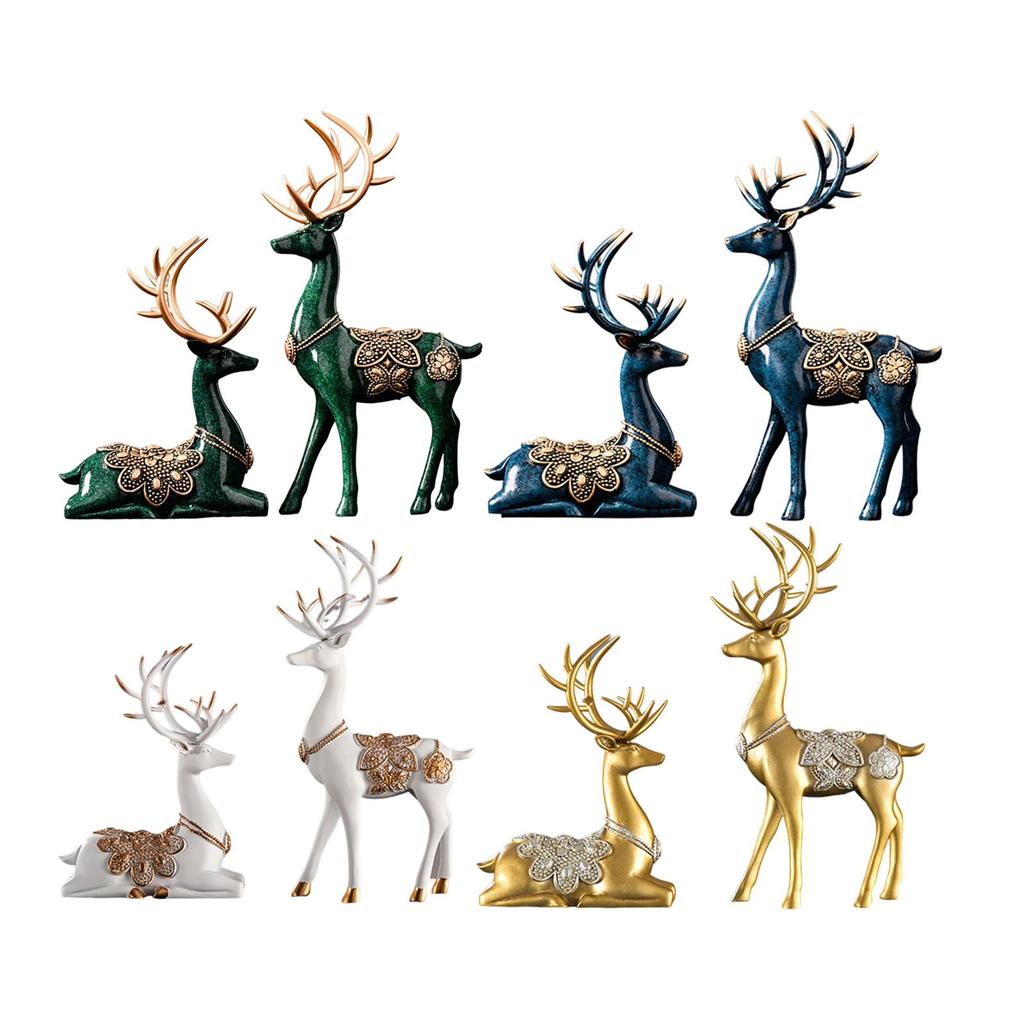 2x Deer Figurines Decors Reindeer Sculptures Souvenirs TV Stand Elk Statues