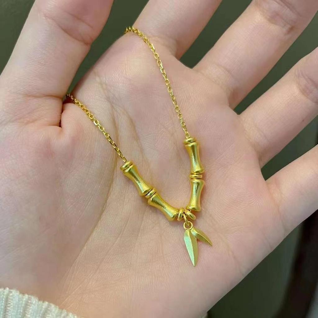 Gold-Plated Bamboo Section Necklace - Zhou Family Heritage Peace Symbol Pendant for Women