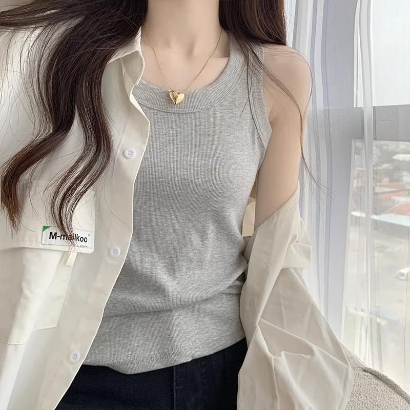 I-shaped Sling Vest Women's Inner Summer Collarbone Round Neck Tight Suit Bottoming Anti-light Sleeveless Outer Top
