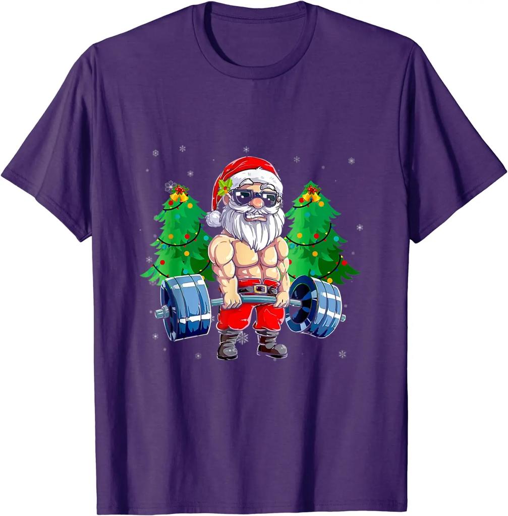 Weightlifting Fitness Gym Santa Claus Christmas Day Unisex TShirt Short Sleeve Casual Cotton Boys TShirts