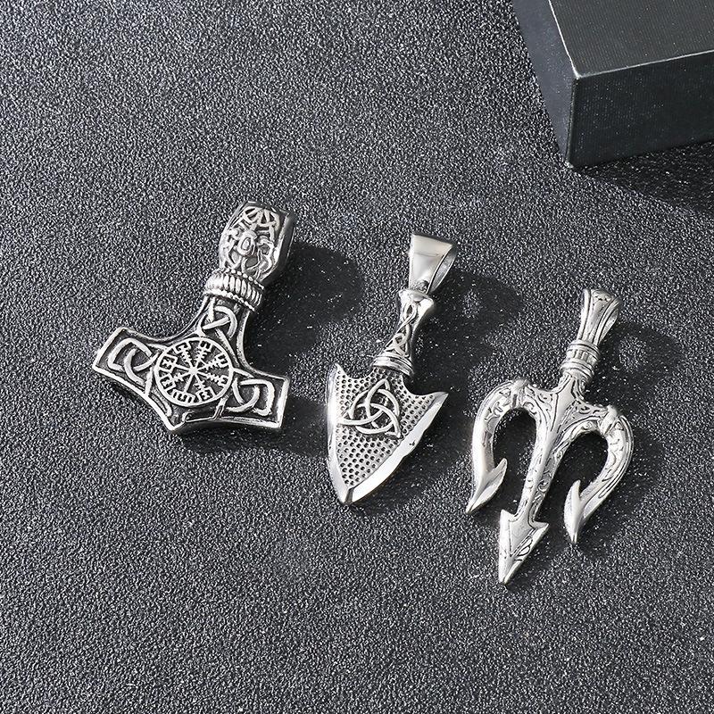 Norse Mythology Black Diamond Eye Of Horus Cross Necklace Retro Viking Sea King Trident Titanium Steel Pendant Men