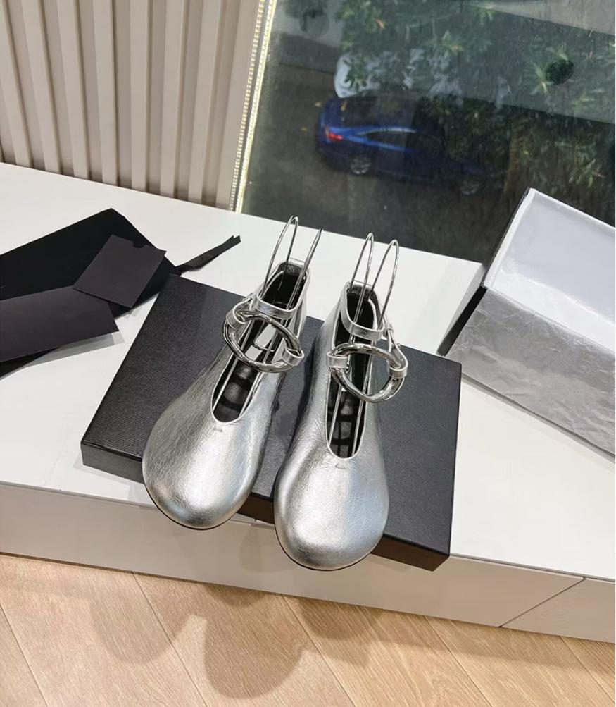Ballet Shoes 2025 Spring and Summer New Retro Metal Buckle Anklet Big Head Shallow Mouth Single Shoes Women's Flat Mary Jane Shoes