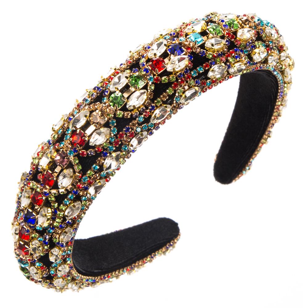 Heming Retro-Inspired Headband with Colored Glass and Diamond Inlays - Elegant Accessory for High-End Events