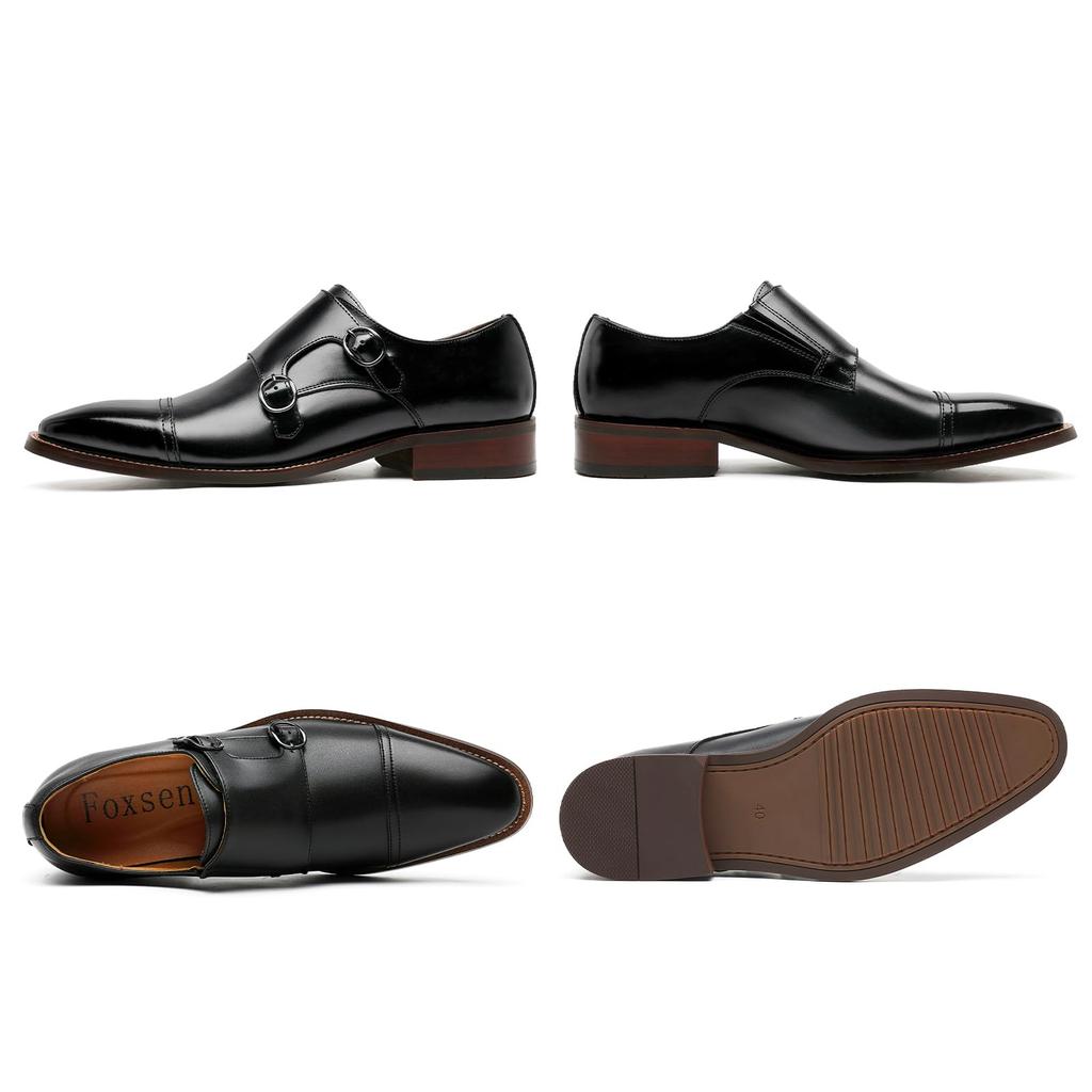 Business Leder Kleid Echtes Monk Gerade Luxus Schwarz [Fox Sense] Schuhe, Schuhe, Herrenschuhe, Leder, Riemen, Spitze, Herrenschuhe, Leicht,