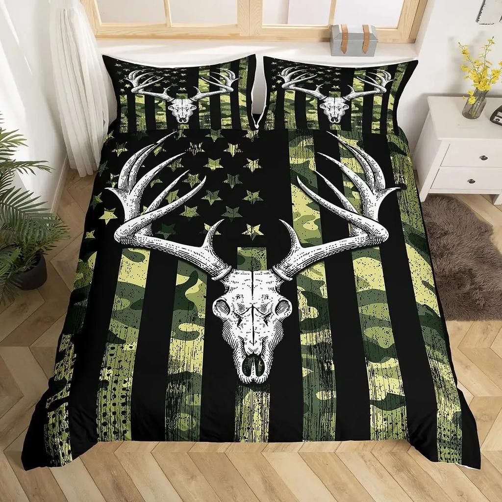 Deer Skull Rose Flowers And Feathers Duvet Cover Set Boho Dreamcatcher Bedding Sets With Floral Skull Head Comforter Cover Set