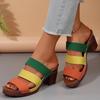 Fashion Fashion Mix Colours Bohemian Open Toe Shoes Women Leisure Round Toe Slippers Women 2025 Summer Square High Heels Shoes Women