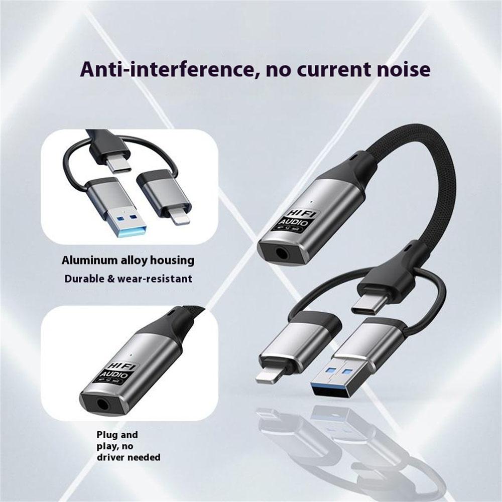 3 In 1 iP/USB/Type C to 3.5mm HiFi External Sound Card Compatible with Android Windows MAC for Live Streaming Karaoke