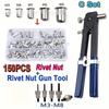 150PCS Rivet Nuts Kit M3/M4/M5/M6/M8 +1PCS Rivet Nut Gun+5PCS Nut Rivet Mandrels Rivet Nuts Gun Mandrel Kit Repairtool