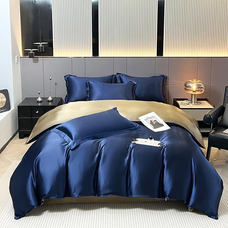 Solid Satin Bedding Set Soft Smooth Duvet Cover Sheet Pillowcase For Twin Full Queen King Size Beds