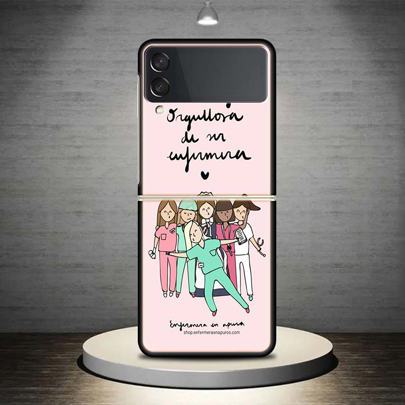 Funny Medicine Nurse Doctor For Samsung Galaxy Z Flip 4 3 5G Phone Case Black Hard Cover ZFlip 4 3 Luxury Shockproof Bumper Coqu