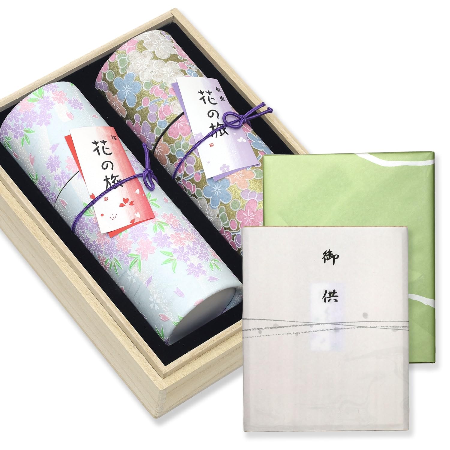 

Condolence Incense Gift Set in Paulownia Wood Box 2 with Inner Made in Low Perfect for Memorial First and 49th Day Memorials [Hanakurabe Types,