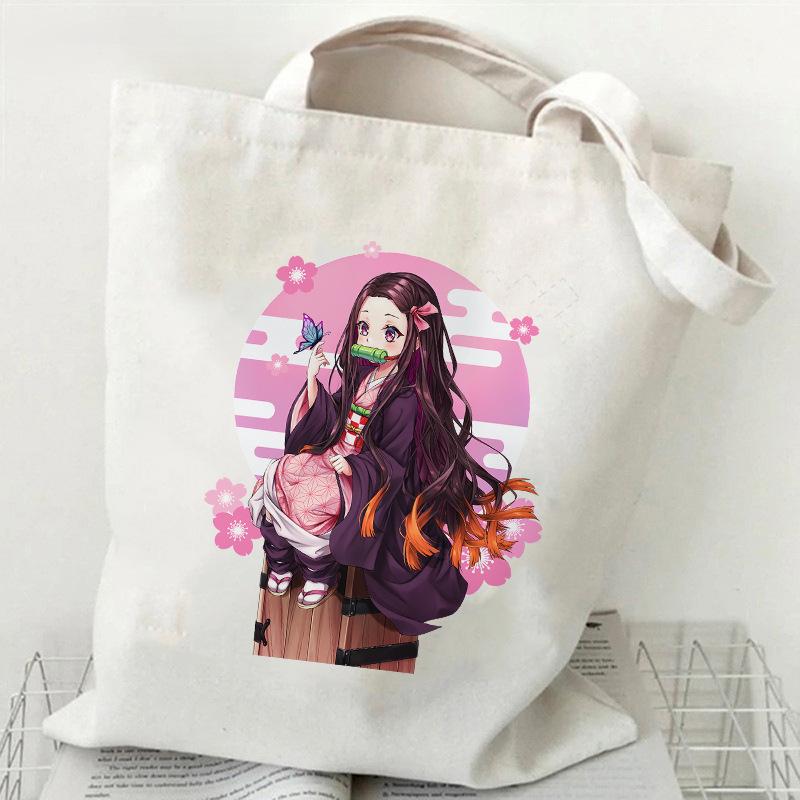 Japan cartoon comicsNezuko Kamado Demon Slayer Printed Shopping Canvas Bag Stylish Shoulder Bag Large Capacity Handbag for Women 7559