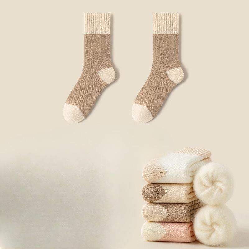 Fleece and Thickened Warm Cashmere Socks, Autumn and Winter Sleeping Fleece Mid-calf Socks, Solid Color Casual Home Floor Socks