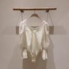 Autumn New Niche Heavy Industry Lace Embroidered Onesie Bubble Sleeve Splicing Square Collar Top Women