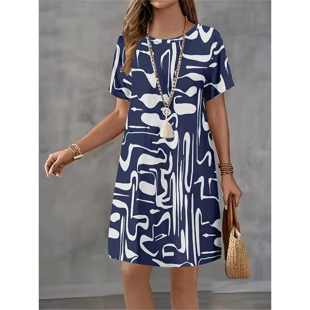 Summer T-shirt Dress Women Retro 3d Print Mini Dresses Comfortable Plus Size 8XL Beach Casual Breathable Soft Dress