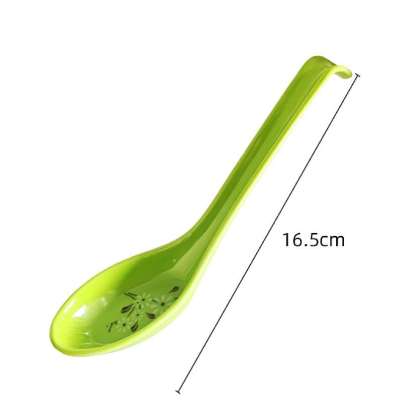 5/10Pcs Break-Resistant Melamine Spoon Thickened Flower Soup Spoons With Hook Portable Long Handle Plastic Food Tableware Green