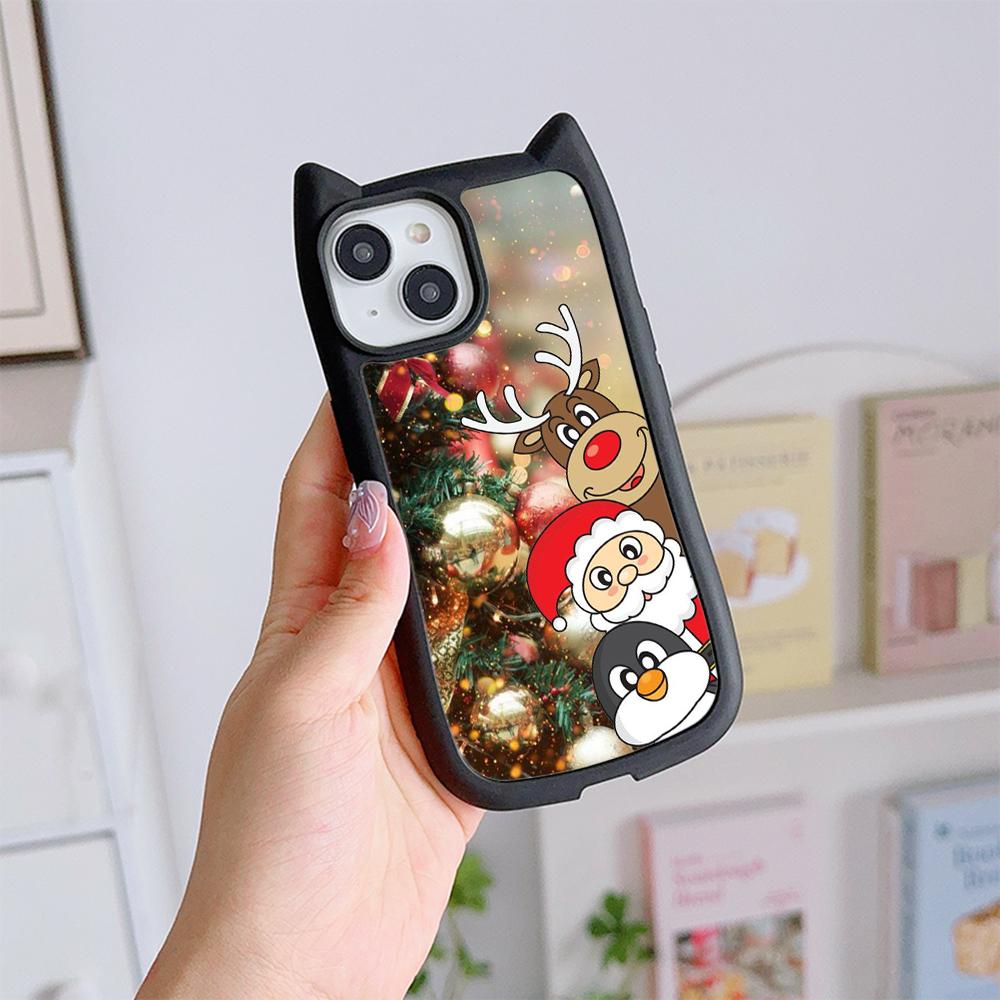 

Мягкий чехол для телефона с кошачьими ушками для iPhone 16 15 14 13 12 11 Pro Max, устойчивый к падениям, прозрачный акриловый чехол NY33, рождественская елка с изображением Санта-Клауса for iPhone 16 Pro Max
