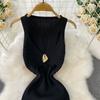 Summer Women Elegant Sleeveless Hollow Out Office Work Midi Knitted Sweater Pullover Sheath Dresses For Ladies