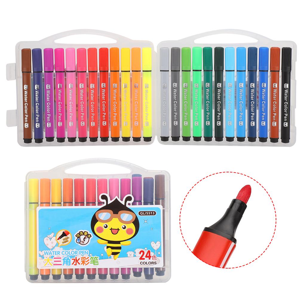 Watercolor Pen Set Triangle High Capacity 24 Colors Washable Child Painting Graffiti Art Marker