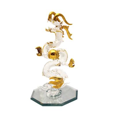 Fokart Dragon Clear Total Handmade Glasswork Feng Shui Good Luck Auspicious Rising Dragon Length 14.5cm