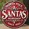 D-Dur pc Vintage Santa's Werkstatt Nordpol Weihnachts-Schild Rot Goldene Feiertagsdekoration mit floralen Akzenten Schwer