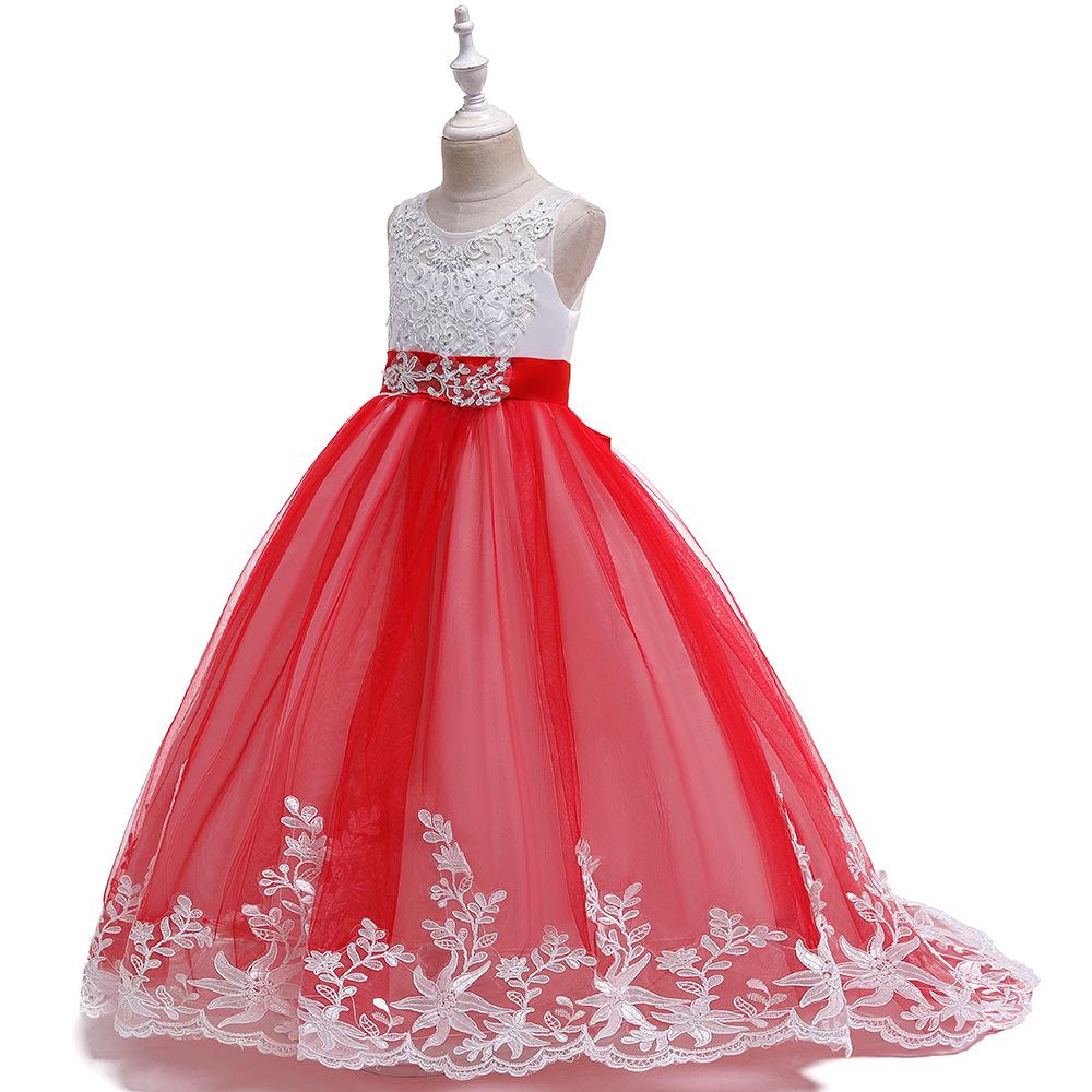 2024 Embroidered Princess Wedding Dress for Girls with Bow Tail