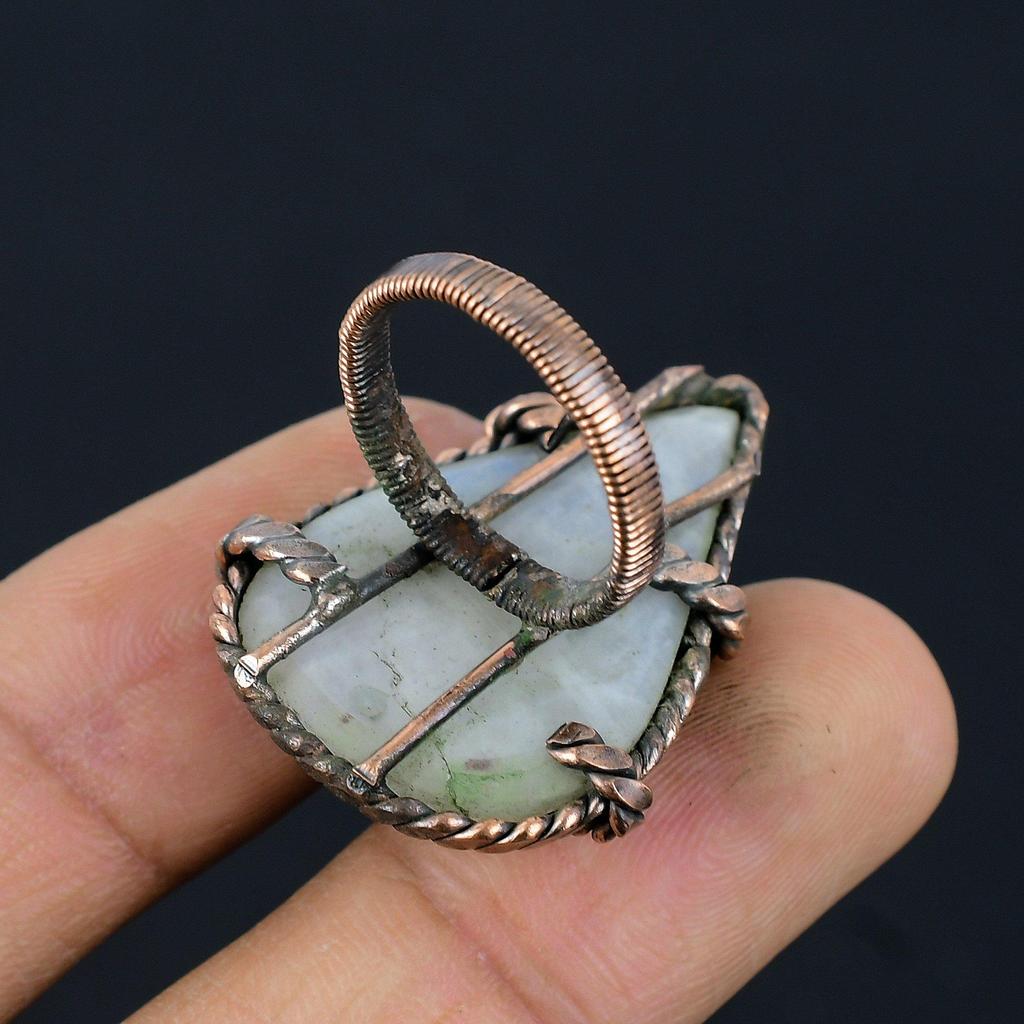 Moonstone Gemstone Copper Wire Wrapped Handmade Jewelry Ring All Size For Woman