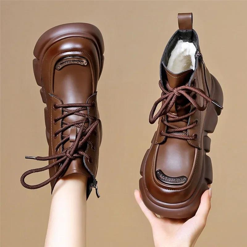Fashion Women's Boots  Winter New Fur Snow Boots Platform Plush Comfortable Anti Slip Warm Lace Up Cold Proof Cotton Ankle Boots