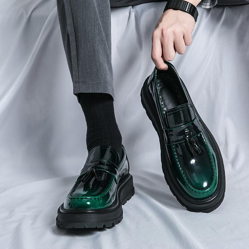 High-End Luxury Men's Leather Shoes Summer High-End Thick Bottom Fashion Bright Surface Slip-On Casual Loafers Leisure Shoes