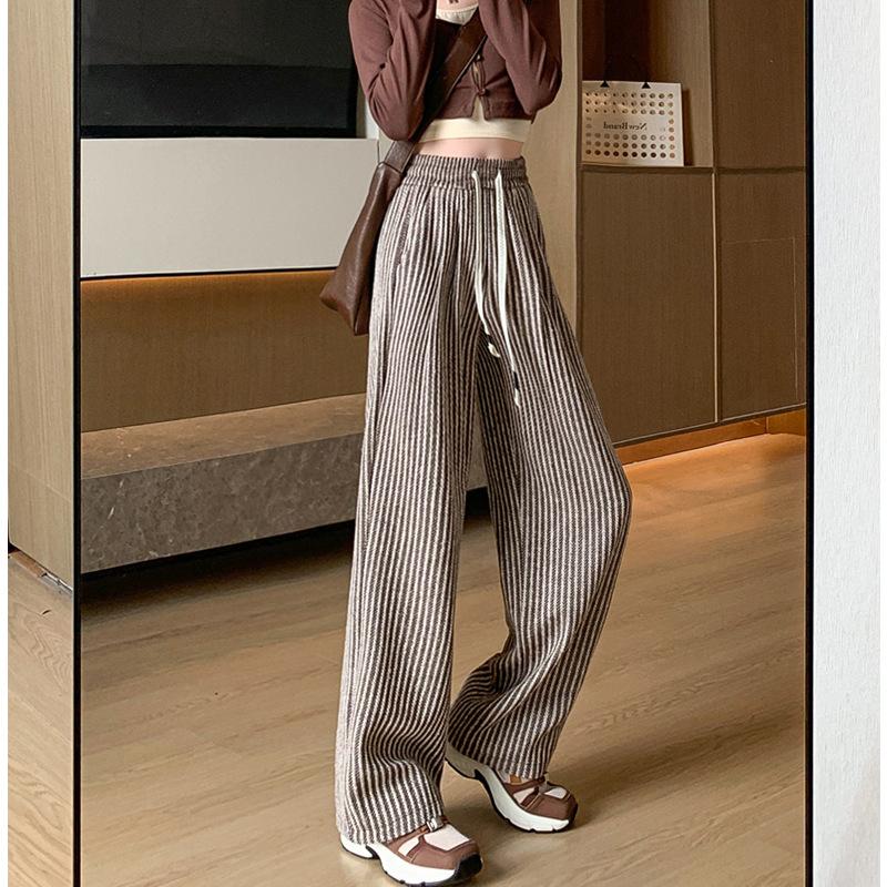 

Вертикальные шерстяные брюки детские с высокой посадкой прямые брюки ретро повседневные брюки-швабры зауженного кроя ленивые и драпирующиеся широкие брюки XL