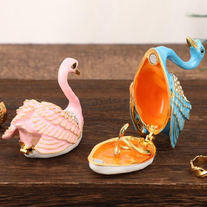 Swan Mini Jewelry Storage Box Inlaid Gem Organizer Enameled Exquisite Earrings Ring Holder Storage Jar Unique Festival Gift