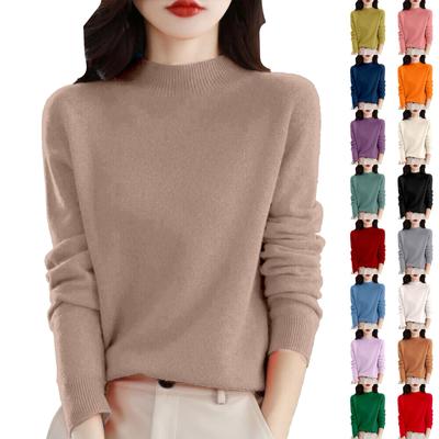 Damen und Wintermode Langarm Basic Halb Rollkragen Lose Pullover Pullover Top