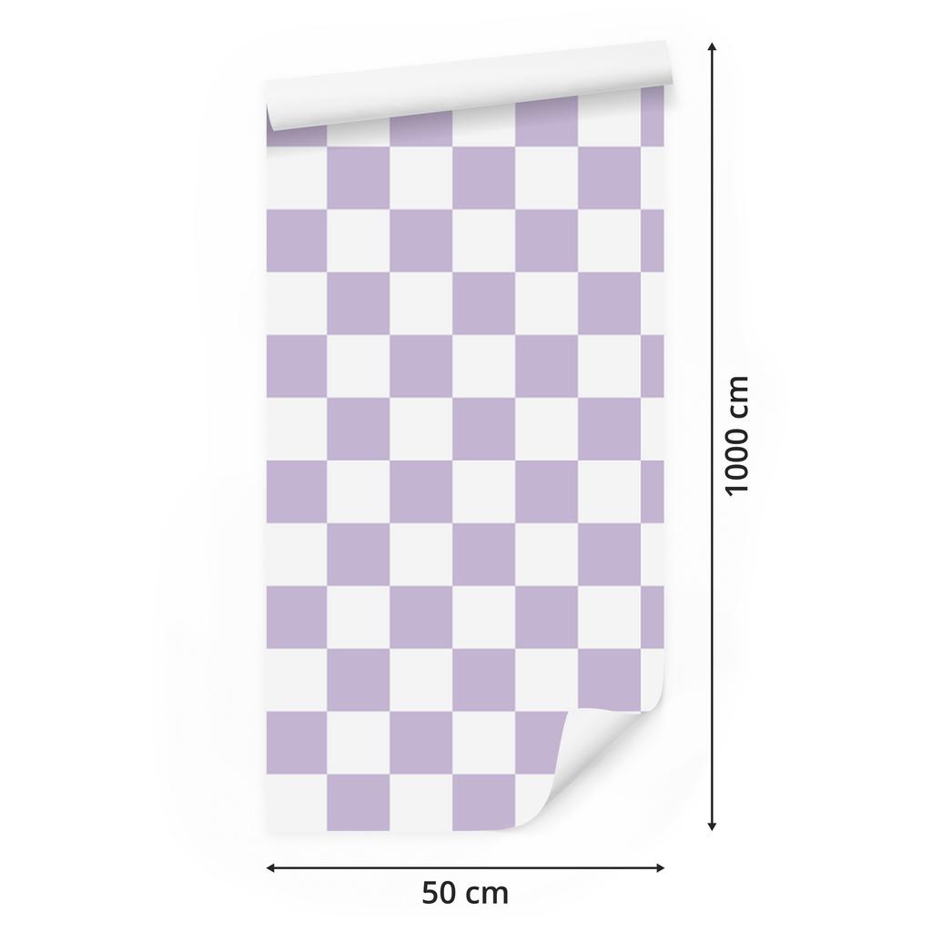 White and lavender checkerboard wallpaper for living room and bedroom 50x1000