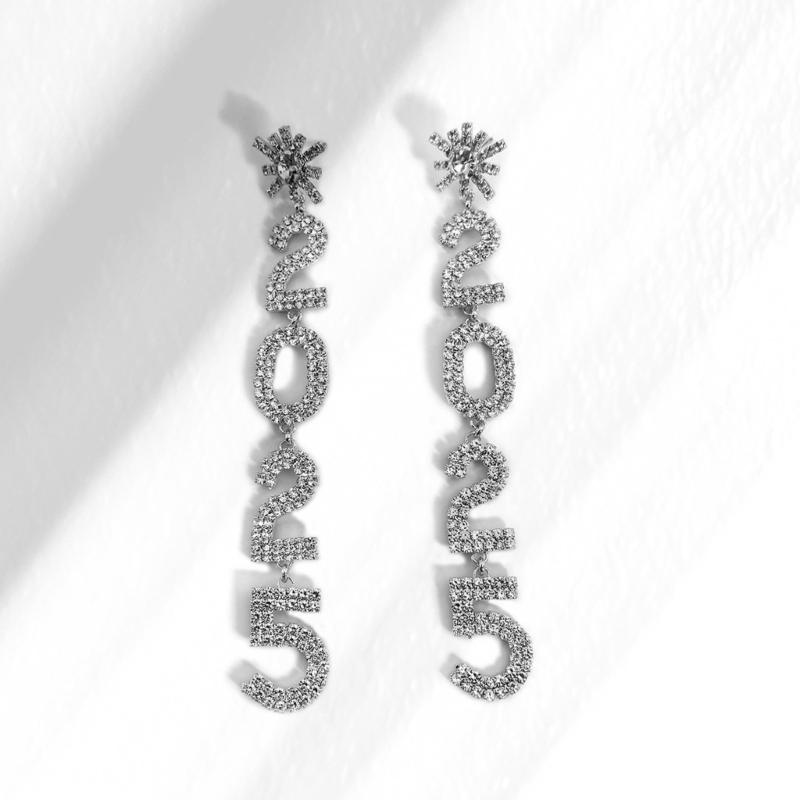 Exaggerated 2025 Pendant Earrings Drop Earrings for New Year Party Fashion Shining Accessories with Rhinestones Designs