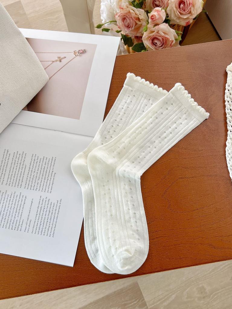 Summer Mesh Socks White Mid-Leg Socks Small Flower Polka Dot Hollow Pile Socks Breathable Stockings Wind Socks