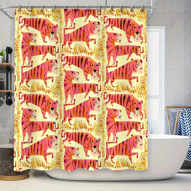 

Cute Tiger Shower Curtain Animal Bathroom Decor Jungle Theme Waterproof Fabric Liner Vintage Farmhouse Style Home Decor W60H190(CM)-1 Pcs