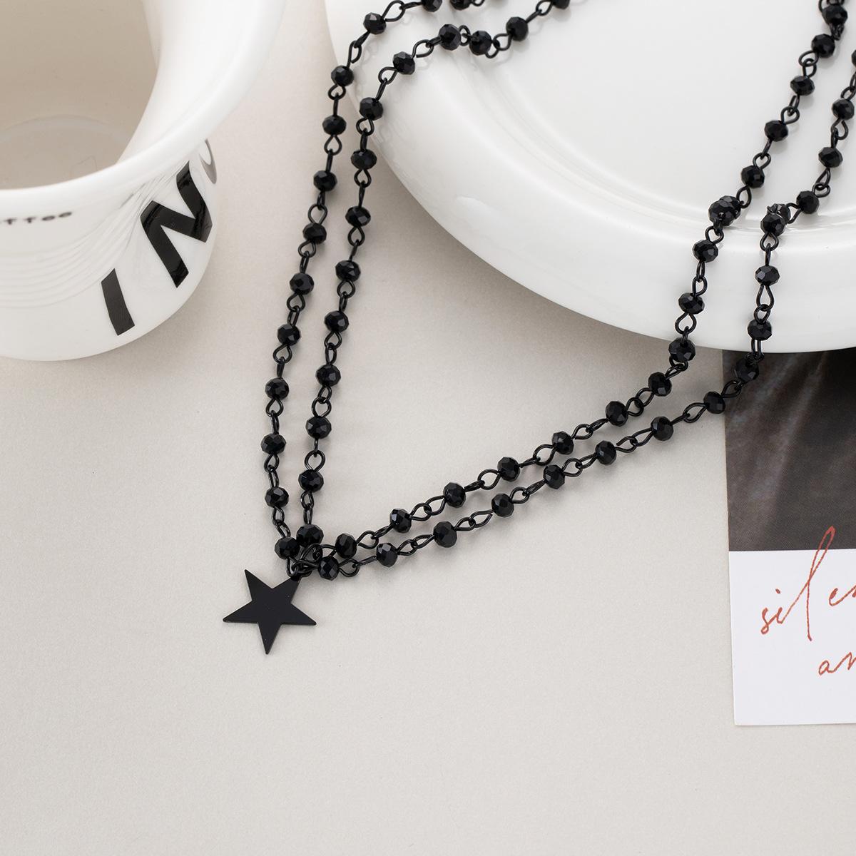 

Sweet Cool Hip Hop Hottie Style Necklace Retro Diablo Pentagram Double Neck Chain Niche Punk Simple Necklace