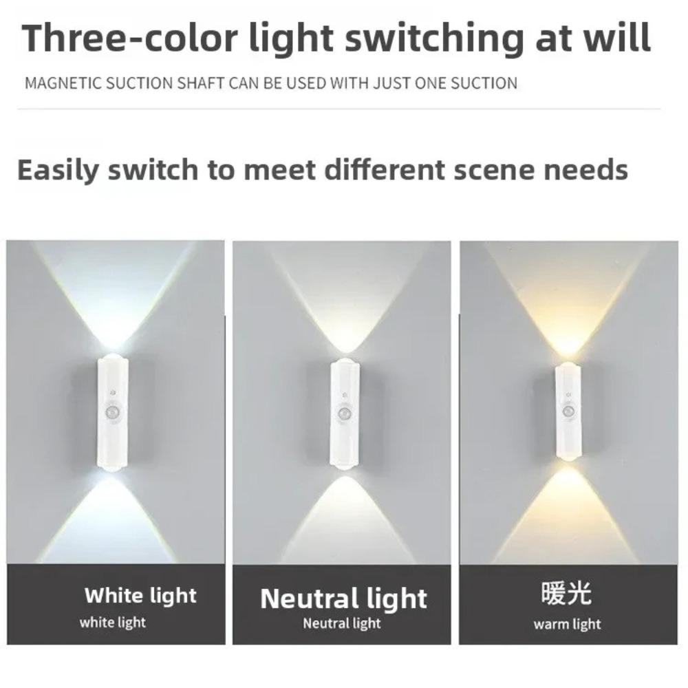 Double-head Cabinet Lamp Under Kitchen Spotlight with Motion Sensor Tri Color White or RGB Optional Rechargeable Sunset Light